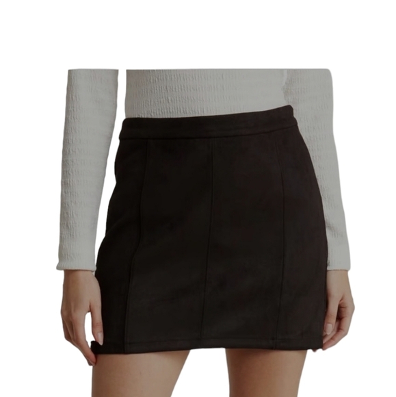 Sanctuary Faux Suede Back Side Zip Pencil Mini Skirt Black L - Picture 1 of 7